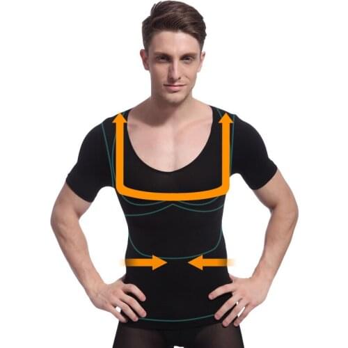 Fashion 2020 Summer elastic material O-neck Skinny Fitness stretch Nylon Belly in back short sleeve body shaper hombre