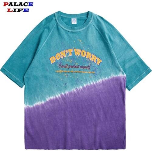 2021 Men Tie Dye Letter Print T Shirt Hip Hop Streetwear Harajuku Tshirt Summer Short Sleeve T-Shirt Cotton Casual Tops Tees