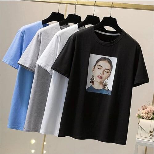 GGRIGHT Cotton Casual O-Neck T-shirt Women Loose Knitted Short Sleeve Tee Shirt Female Print Harajuku Tops Ladies Spring Summer