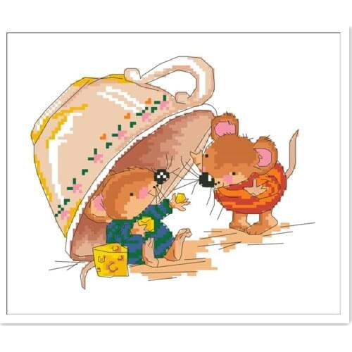 Want cheese? cross stitch kit cartoon mouse 18ct 14ct 11ct white fabric cotton thread embroidery DIY handmade needlework
