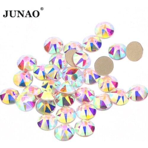 JUNAO Super Quality 16 Cut Facets Crystal AB Nail Rhinestones Flatback Glass Non Hot Fix Strass Round Decoration Crystal Stone