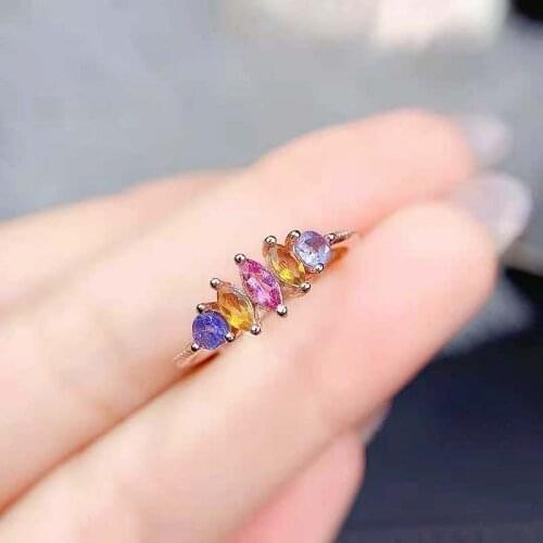 Natural Tourmaline Tanzanite/Emerald S925 Sterling Silver Gemstone Ring Fine Fashion Weddings Jewelry For Women MeiBaPJFS