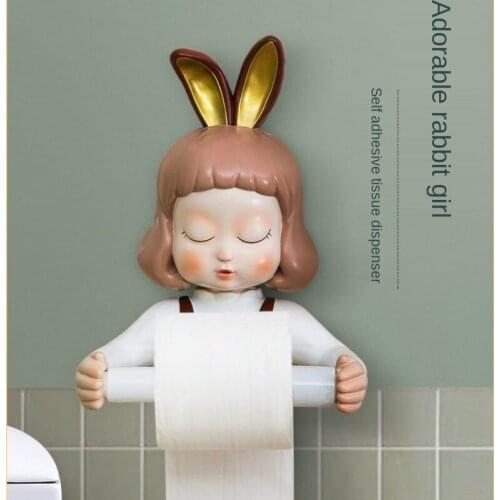 Creative Lovely Girl Roll Paper Tissue Holder Toilet Hole-free Wall-mounted Tissue Box Storage Rack Bathroom Organizer Box
