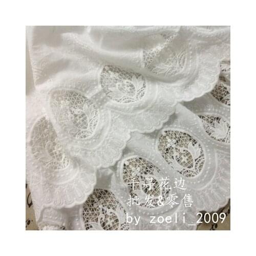Free shipping high quality ivory white cotton cloth embroidery lace fabrics DIY fabric width 130cm Allover flowers