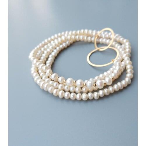 Lii Ji 4-5mm Freshwater Pearl 925 Sterling Silver 18K Gold Plated Circles Long Necklace Delicated Handmade Necklace 32 inch/81cm