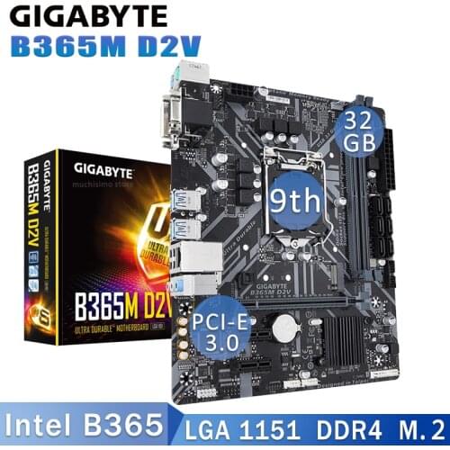 LGA 1151 Gigabyte B365M D2V Motherboard 9th 8th-Gen i7 i5 i3 PCI-E 3.0 DDR4 PCI-E 3.0 M.2 SATA III M.2 Desktop B365 Placa-mãe