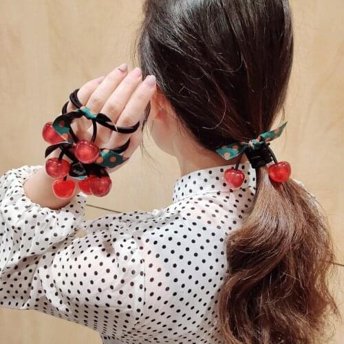 Cute Bowknot Cherry Hair Tie Korean Temperament Tie Hair Rubber Band Fashion Fresh Hair Accessories for Women