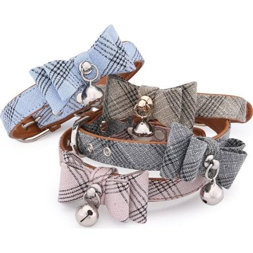 Fashion Nylon+PU Personalized Dog Collar Tie Diagonal Stripes Bow Adjustable Summer Pet Dog Collar With Bell Pet Supplies