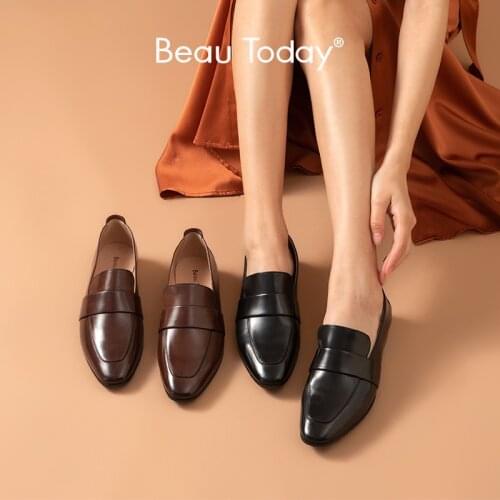 BeauToday Penny Loafers Women Moccasins Waxing Calfskin Leather Flats Round Toe Ladies Casual Shoes Handmade 27194