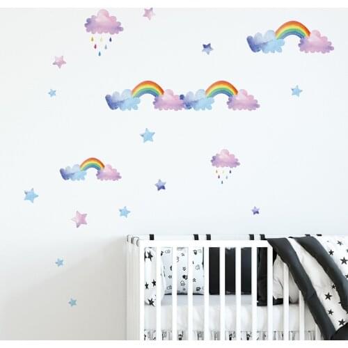Cartoon cloud rainbow wall stickers for baby kids rooms bedroom wardrobe home decoration mural nursery layout stickers wallpaper
