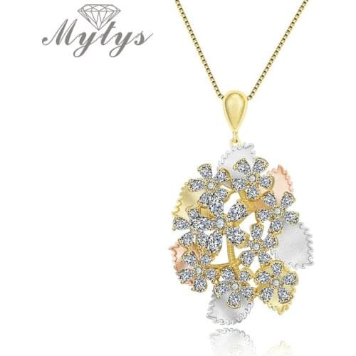 Mytys Middle East Fashion Design Elegant Tricolor Gold Three Tone Pendant Necklace AAA Zircon High Quality Necklace Women cn417