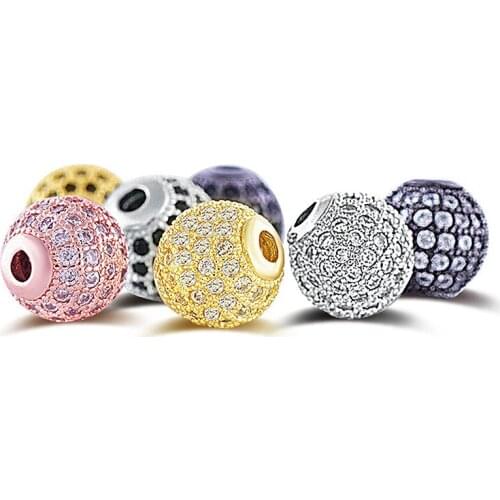 Copper jewelry making micro-set zircon loose beads round full bracelet parts DIY handmade perforated beads necklace accessories