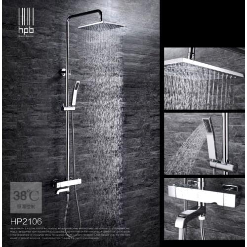 Bathroom Chrome Finish Wall Shower Set Thermostatic Solid Brass Wall Mounted Rainfall Shower Faucet 8" / 10" with Hand Shower