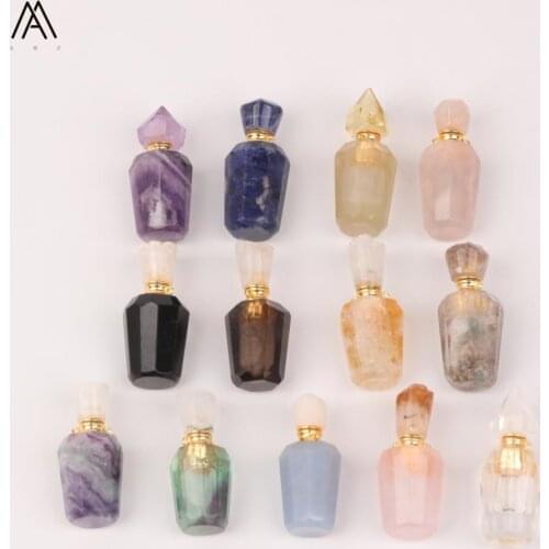 Natural Citrines Purple White Pink Smoky Color Quartz Essential Oil Perfume Bottle Pendant Necklace Women Jewelry EF-DG-82AMDJ