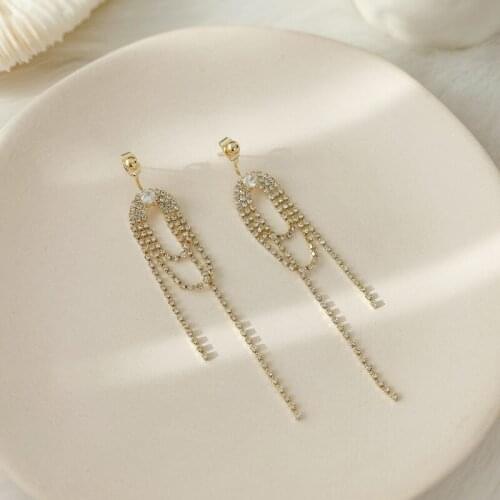 New tide earrings female long tassel ear line high sense crystal ear chain fashion temperament exaggerated exquisite earrings