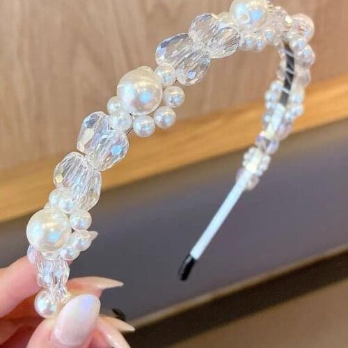 Oaoleer Girl Hand-woven Ins Super Fairy Retro Crystal Pearl Headband Pearl Chic Flowers Hair Band for Women Hair Accesories