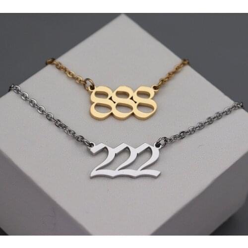 888 Angel Charm Necklace For Women For Girl Stainless Steel Gothic Jewelry 222 666 Lucky Number Necklace Best Birthday Gift