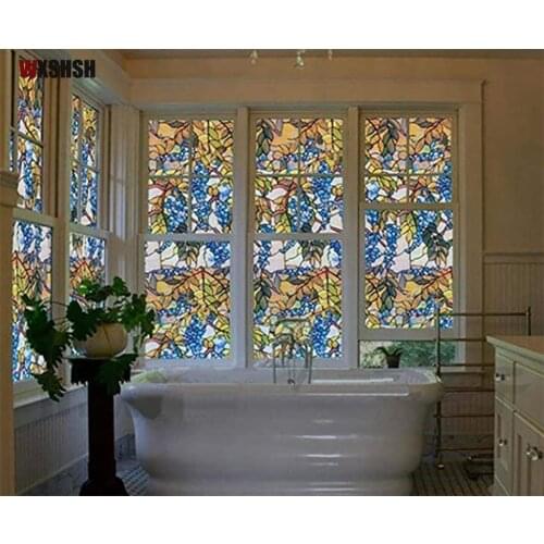 2020 Stained Glass Film Grape Floral Plant Vine Static Cling No Glue PVC Drop-Shipping Privacy Protection Decorative Window Film