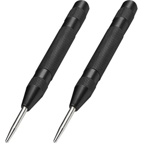 2 Pcs Automatic Center Hole Punch Spring Loaded 5 Inch Adjustable Impact Hand Tool for Metal Wood,Black