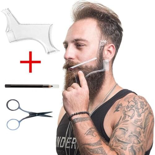 Beard Mustache Facial Hair Trimming Shaping Comb Stencil Template W/ Scissor