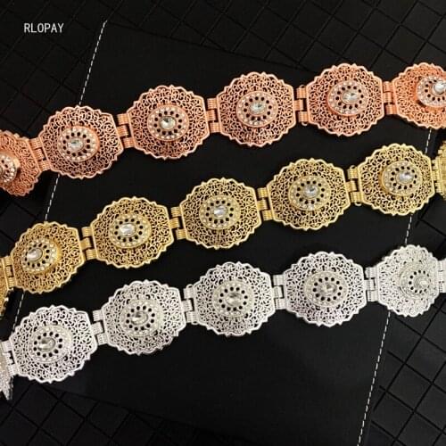 Zinc Alloy Wedding Belt Gold Plating Hollow Out Desgin Waist Belt for Arabic Dress Morocco Bridal Body Jewelery Chains