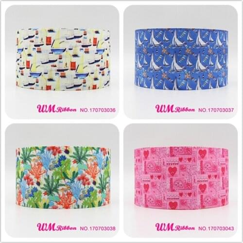 Q&N ribbon 3inch 75mm boat fish heart printed grosgrain ribbon webbing 50yards/roll for headband hair bows free shipping