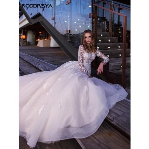RODDRSYA O Neck Long Sleeves Wedding Dress Illusion Back Design Lace Organza Bride Dresses Princess Dress Tailor-made