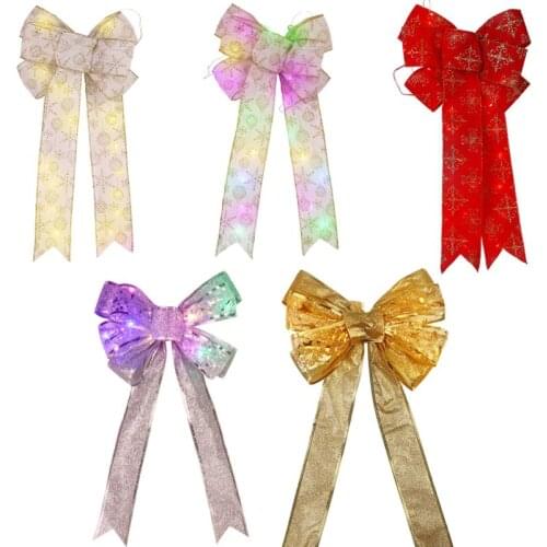 Christmas Tree LED Light Bowknot Handmade Gift Box Wrapping Decorative Large Bows New Year Party Wedding Decor