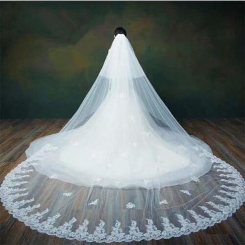 2019 Cathedral Wedding Veil With Comb Lace Appliqued White Ivory Custom Made Bridal Accessories