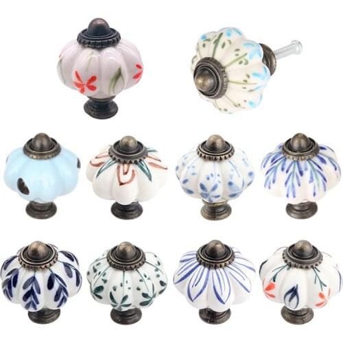 Vintage Drawer Knob Blue White Porcelain Handle Cabinet Cupboard Door Pull Furniture Hardware Handle pulls Drawer Knob