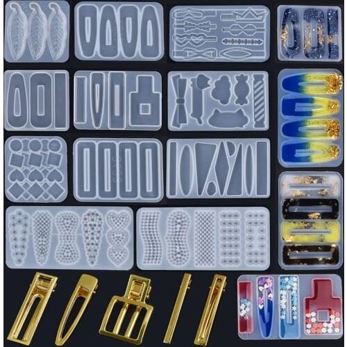 Hairpin Mold DIY Transparent Epoxy Resin Glue Hair Clip Silicone Mold Metal Geometry Hairpin Handmade Jewelry Making