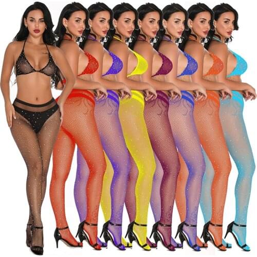 Sexy women fishnet mesh sheer bikini cover ups diamond shiny sequined sparkle high waist Leggings Pantyhose beach wear