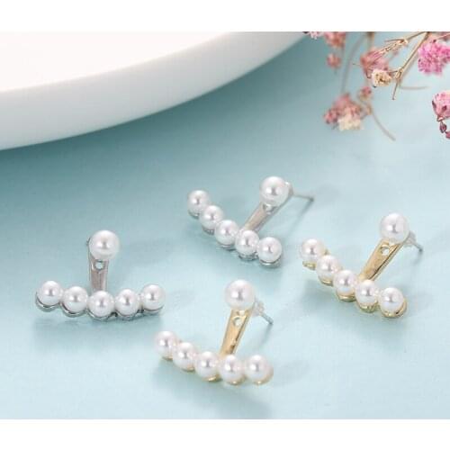 2020 Fashion Imitation Pearl Geometric Earrings for Women Girls Gold Color Metal Two Ways Wear Drop Dangle Earrings Elegant Gift