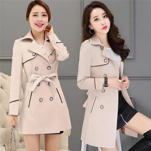 2020 Spring Autumn Trench Coat Women Double Breasted Windbreaker Female With Belt Long Coats Plus Size Overcoat Outerwear E13
