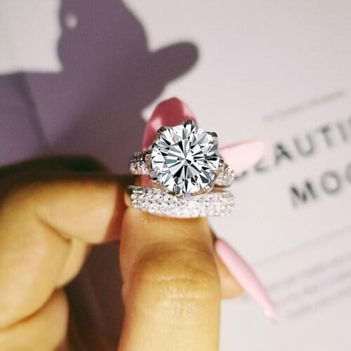 925 Sterling Silver Ring for Women big 8ct Simulated Diamond CZ Engagement Wedding Ring finger Luxury Crown Jewelry size 5-10