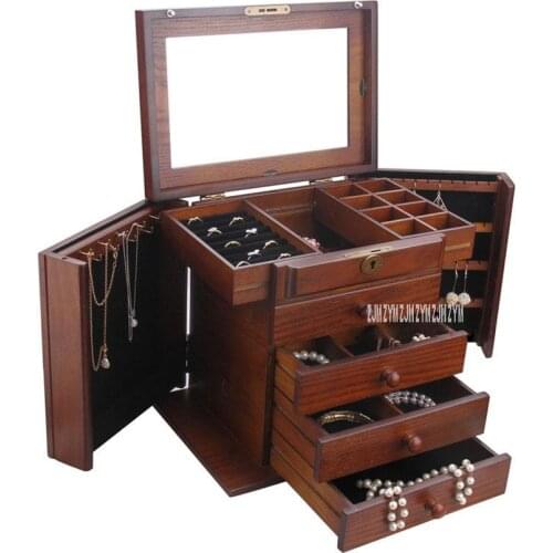 003 Multi-Layer Wooden Jewelry Case Organizer Jewelry Display Casket Retro Large Capacity Wedding Jewelry Gift Box With Lock