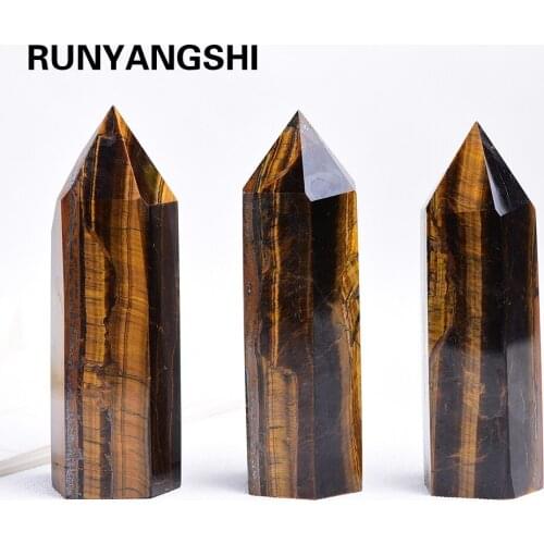 1PC Natural Crystal Tiger eye Hexagonal Column Crystal Stone Point Mineral Ornament Healing Wand Home Decor DIY 10x3cm