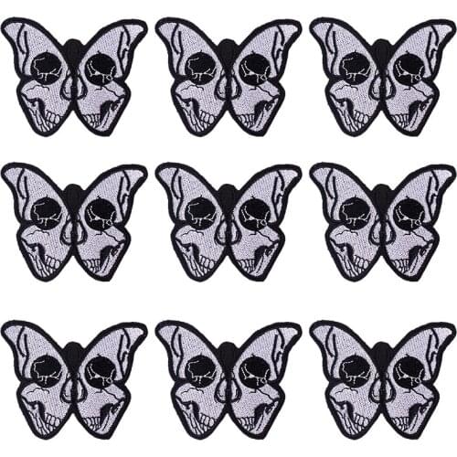10 PCS Wholesale Butterfly Skeleton Embroidered Patches For Clothes Punk Skull Iron On Patches For Clothing Stickers Badges DIY