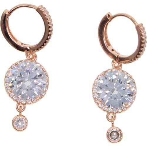 2018 Rose Gold Color Hoop Earring Paved big Luxury AAA Cubic Zirconia Fashion Women Round Loop CZ Earrings