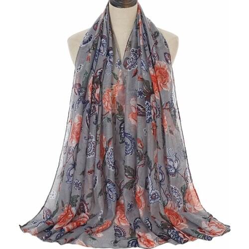 2020 New Arrival Floral Printed Cotton Scarf Hijabs Fashion Flower Women Shawls Big Size Muslim Head Wraps Mufflers 1PC Retail