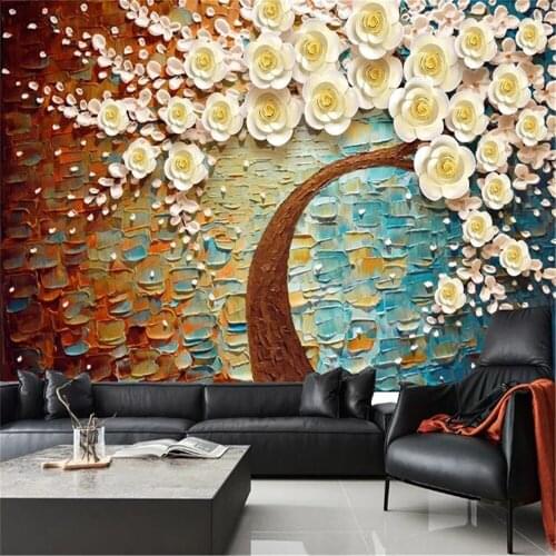 3d Wallcovering Wallpaper Embossed Rose Giant Oil Painting TV Background Wall Paper Custom Classic Decorative Wallpapers