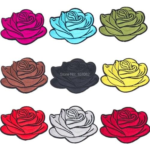 90pcs 7x8cm DIY Embroidered Rose Flower Patches Iron On Applique Badge Sticker For Clothes Sewing Patch Embellishments