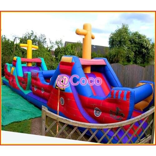 Free ship to sea port,pirate ship commercial PVC combo bouncy slide games kids inflatable obstacle course sport game