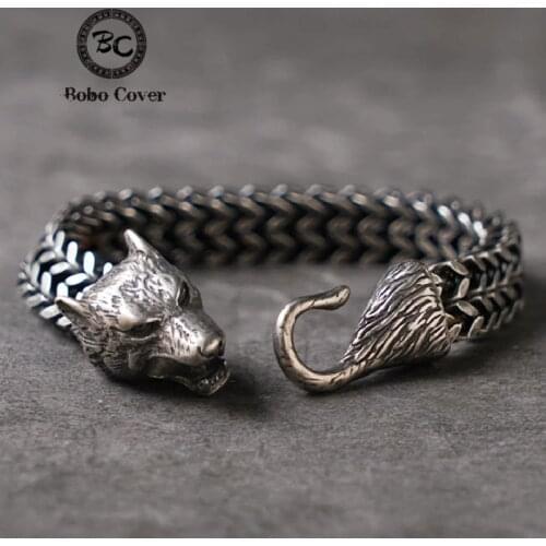 Rock Viking Celtic Wolf Stainless Steel Bracelets Mens Never Fade Norse Amulet Mesh Chain Wristband Pulseira Charm Jewelry Gift
