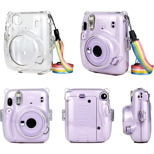 Besegad Portable Crystal Camera Case Cover with Shoulder Strap Transparent for Fuji Fujifilm Instax Camera Mini 11 Accessories