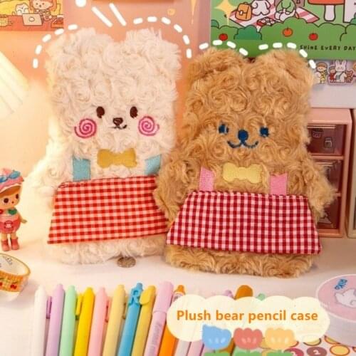 Plush bear pencil case School stationery storage bag Cute pen bag gifts for kids girls pen case big pencil bag Cartoons handbag