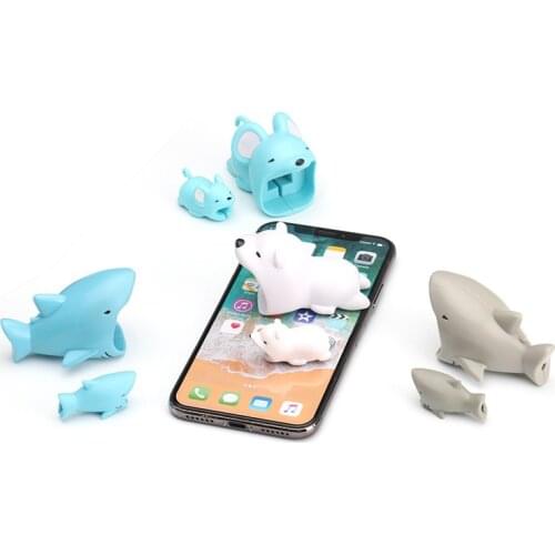 Cable Accessory For iphone 5 6 7 8 x USB Cable Protection Cable Animal Doll Bites Cartoon USB Charger Data Cable Protector