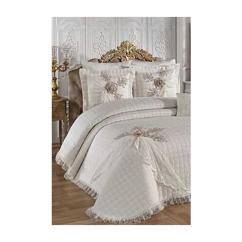 DowryWorld - Goncagül Double Bed Cover Beige Color
