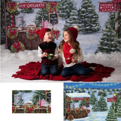 Chocolate Shop Christmas Photography backdrop Kids Portrait Winter Forest Snowy Scene Props Banner Wreath Child Baby Photostudio