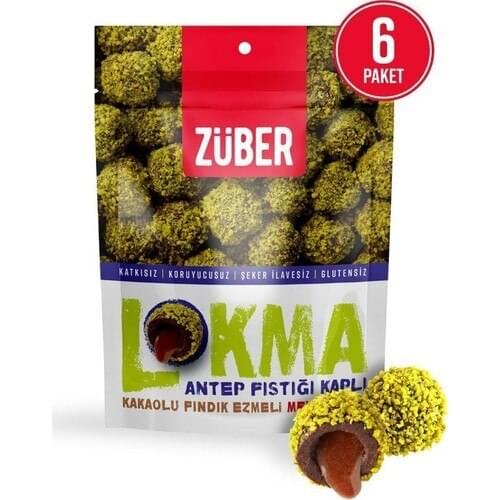 Züber Pistachio Coated Cocoa Hazelnut Paste Fruit Ball 96 gr x 6 Packs